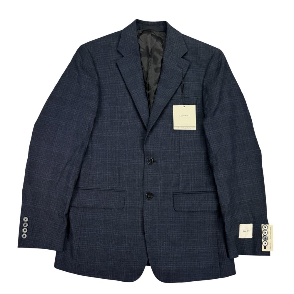 Calvin Klein Mens Maxwell Slim Fit Wool Blend Stretch Suit Jacket Blue 38R